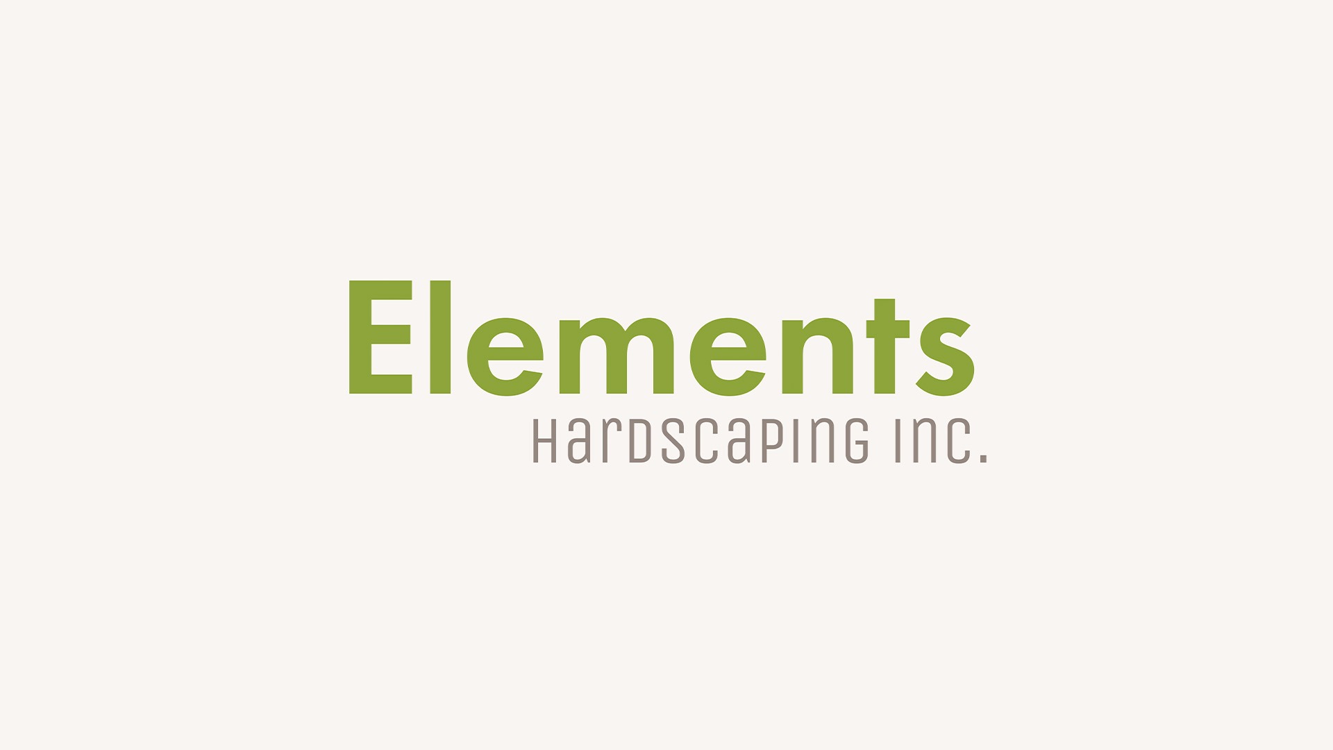 This image displays a simple logo with the text "Elements Hardscaping Inc." It features a clean, modern typeface with a green color scheme.