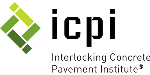 The image shows a logo featuring the acronym "ICPI" alongside the full name "Interlocking Concrete Pavement Institute" in stylized fonts with a graphical element.